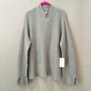 NWT Cyrus Beige Oversized Knit Ribbed Mock Neck Pullover Sweater Top Women's L